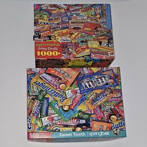 2 Candy Jigsaw Puzzles Lot COMPLETE Sweet Tooth Springbok 500 Crazy 1000 Pieces